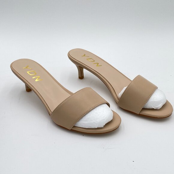 YDN Nude Comfy Kitten Heel Mules Slip on Clog Sandals Open Toe Dress Slide Shoes - Picture 4 of 8